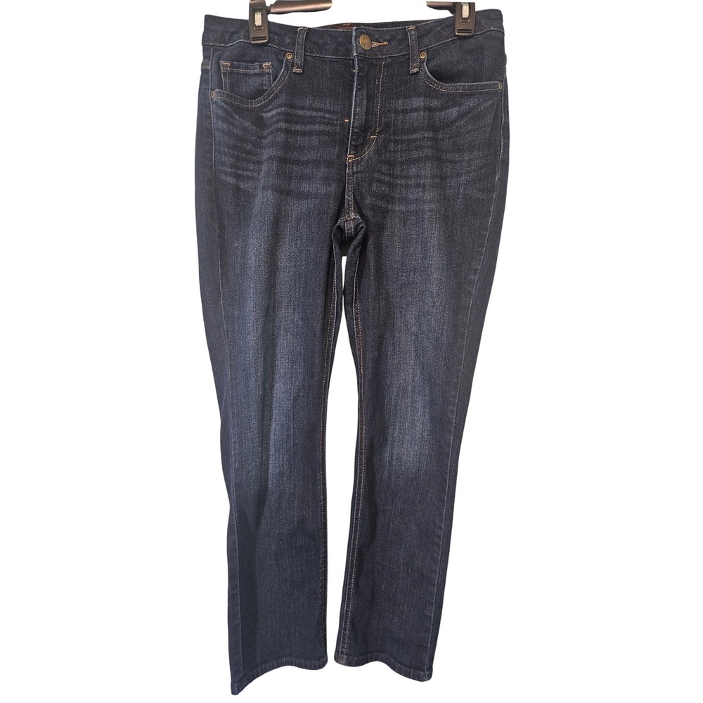 Lee Womens Dark Wash Straight Leg Jeans Size 10 Short Mid Rise Stretch Denim